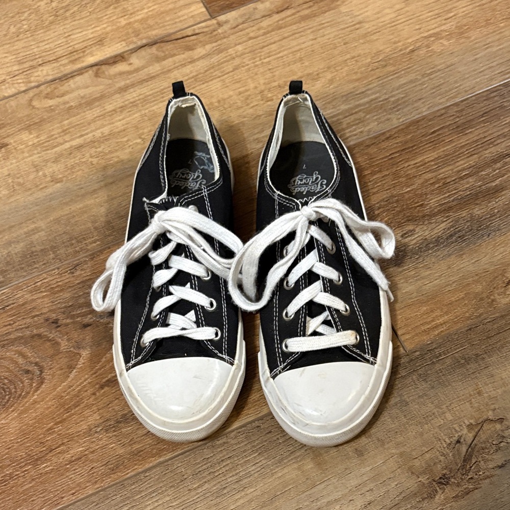 Black Canvas Low-Top Sneakers with White Accents